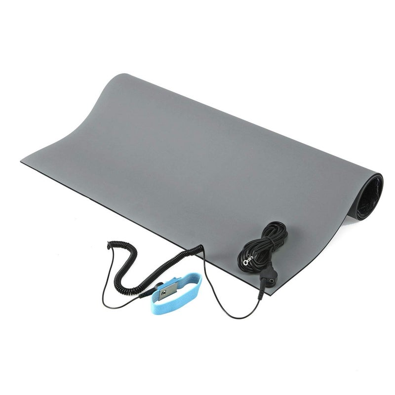 MWRF Source MWRF ESD Mat Kit with Wrist Strap and Grounding Cord - (2.5ft x 4ft, Gray) - Image 1